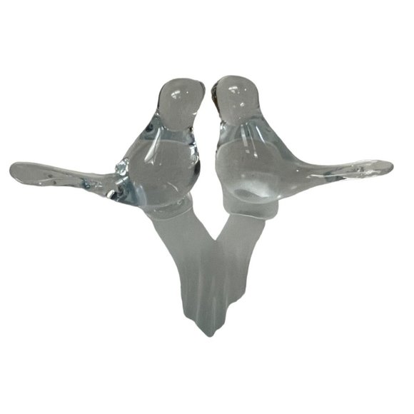 Vtg Mouth Blown Art Glass Kissing Love Birds On Frosted Branch Figurine 5 1/2" - Picture 2 of 6